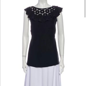 Loeffler Randall Silk Scoop Neck Ruffled Top